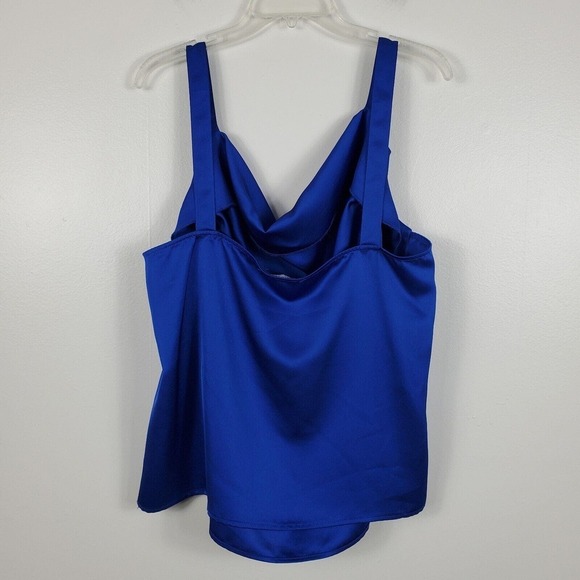 Eloquii Womens Satiny Silky Shell Tank Top Draped Neck Sleeveless Cami Blue 16 - Picture 3 of 6